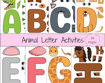 Manualidades imprimibles con el alfabeto de animales / Animales con letras de la A a la Z / Actividades divertidas de aprendizaje para niños / Manualidades con el alfabeto para preescolar y jardín de infantes / PDF