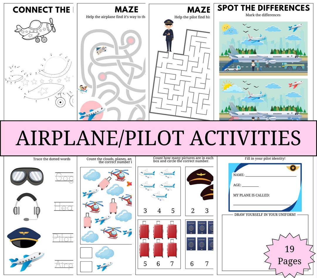 Airplane Activity Pack for Kids | Pilot Worksheets | Travel Activities ...