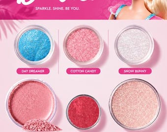 Barbie Makeup Kit for Halloween Costume Sparkly Pink Eye Shadow Natural Vegan Eyeshadow Set Best 2023 Costumes Doll Blush Highlighter PINK!