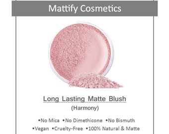Long Lasting Matte Blush (Harmony) Pale Pink Blush for Light / Fair Skin Tones by Mattify Cosmetics Vegan Natural Makeup Looks for Oily Skin