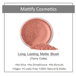 Long Lasting Matte Blush (Terra Cotta) Coral Peachy Bronze Peach Vegan Natural Wedding Makeup Looks Mattify Cosmetics OilControl Powder