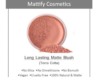 Long Lasting Matte Blush (Terra Cotta) Coral Peachy Bronze Peach Vegan Natural Wedding Makeup Looks Mattify Cosmetics OilControl Powder