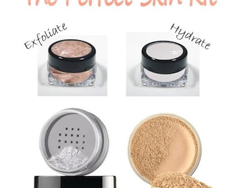 Best Products for Oily Skin: ULTRA Powder (Transparent), Matte Foundation, Exfoliator Scrub, Aloe Gel Moisturizer - Vegan, Natural Set
