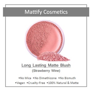Long Lasting Matte Blush (Strawberry Wine) Cool Pink Blush Dusty Rose Vegan Natural Wedding Makeup Looks Mattify Cosmetics OilControl Powder