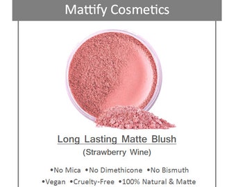 Long Lasting Matte Blush (Strawberry Wine) Cool Pink Blush Dusty Rose Vegan Natural Wedding Makeup Looks Mattify Cosmetics OilControl Powder