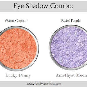Copper Eye Shadow / Purple Eyeshadow Duo Summer Smoky Eye Makeup Looks Sunset Crease-Free Built In Primer by Mattify Cosmetics