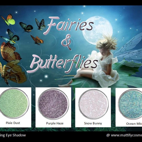 Fairy Makeup for Halloween Costume Vegan Eye Shadow Butterfly Eyeshadow Looks Sparkly White Teal Purple Holographic Set of 4