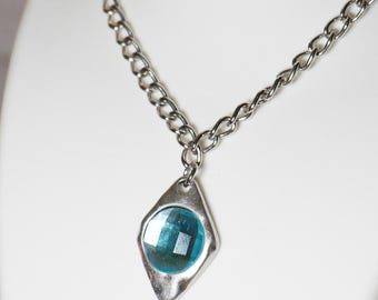Blue Crystal Necklace, Silver Pendant chain, Glass Crystal Jewelry, Gift for her, Romantic, bohemian, Swarovski style, Diamond look, girl