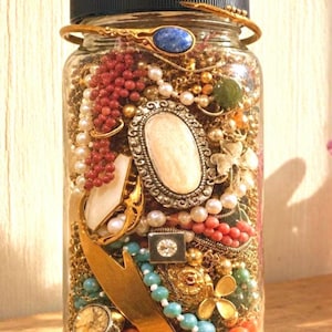 Mystery Jewelry Jar, Vintage & Modern Jewelry Box, Curated Whimsical Jewelry Lot, Necklaces, Bracelets, Rings, Boho, Unique Gift for Her