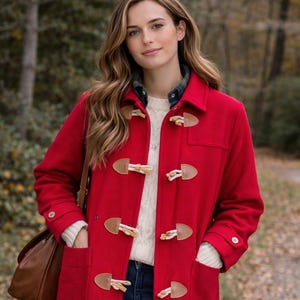 Vintage Eddie Bauer Women’s Duffle Coat / Size Medium / Red Wool Toggle Coat / Made in the USA