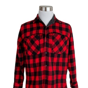Vintage 1980&#39;s Men&#39;s Buffalo Plaid Wool Shirt Jacket / Red & Black Hunting Shacket