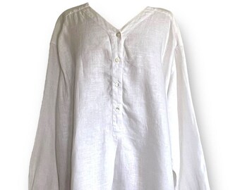 Vintage 90's Eddie Bauer Women's Linen Tunic Top / Size X-Large / White Oversized Lagenlook Minimalist Blouse