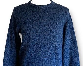 Vintage 1980's Lands' End Men's Ragg Wool Sweater / Size Medium / Blue & Black / Made in the USA / Vintage Menswear