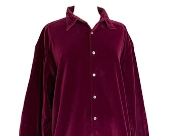 Armani Exchange Y2K Vintage Oversized Velvet  Shirt Jacket / Women's Size Large / A/X Burgundy Velvet Tunic