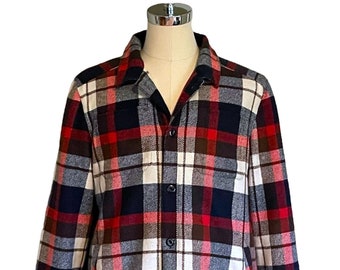 Salt Valley Men's Wool Plaid Shirt Jac / 90's Vintage Grunge Shacket / Sherpa Fleece Lined Jacket