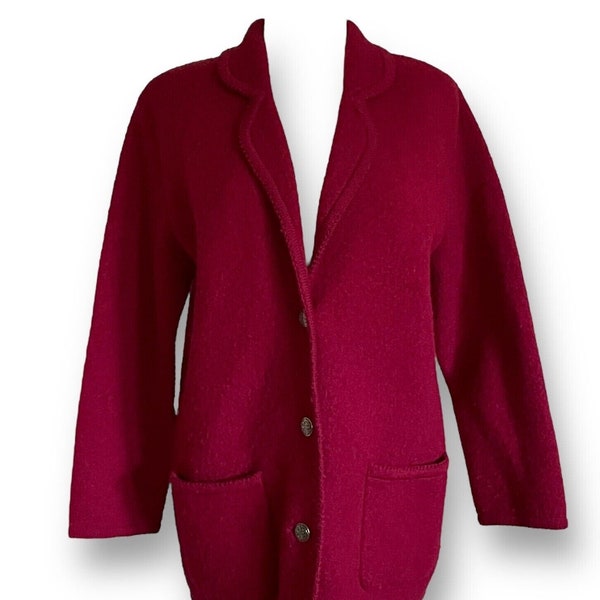 Vintage Appleseeds Women's Cardigan Jacket / Merlot Red Boiled Wool Cottagecore Coatigan