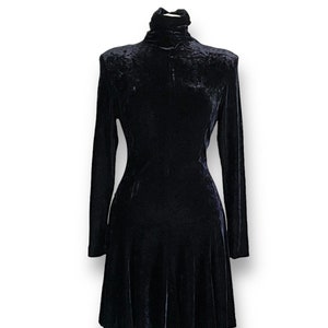 Vintage 1980's Nicole Miller Dress / Black Crushed Velvet Skater Dress /  80's Funnel Neck Fit & Flare Dress / Goth / Witchcore / New Wave - Etsy