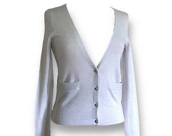 J Crew Women's Tiny Fit Cardigan / Size Large / Y2K vintage Grey Merino Wool Strass Button Sweater
