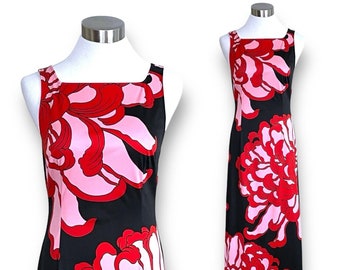 Vivienne Tam Vintage 90’s Women’s Dress / Size 1 Small / Black, Pink & Red Bold Floral Maxi Dress