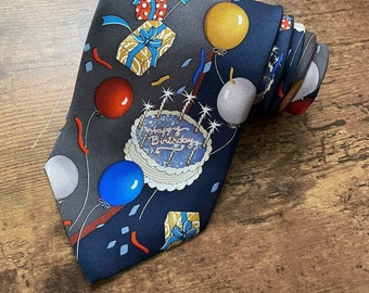 Cravate en soie Christian Pelini vintage des années 90 / cravate imprimée fantaisie colorée joyeux anniversaire / vêtements pour hommes vintage