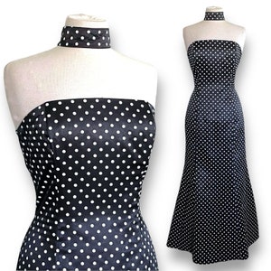 Y2K Vintage 90’s Jessica McClintock for Gunne Sax Prom Dress / Juniors Size 9 / Black & White Polka Dot Halter Gown