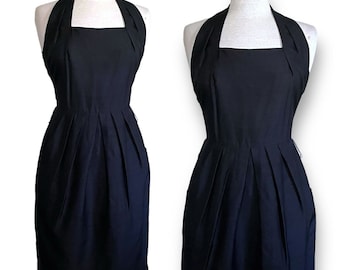 Vintage 90-tals Lauren Alexandra damklänning / storlek 10 Petite / svart minimalistisk sidenklänning