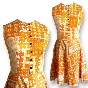 Vintage 1950&#39;s Early 1960&#39;s Women&#39;s Scooter Dress  / Size Small / Orange & White Floral Fit and Flare Dress