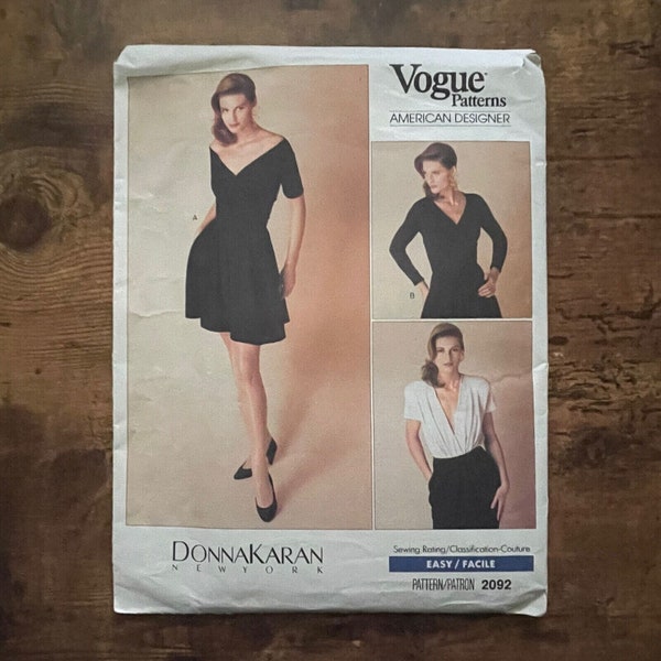 Donna Karan New York Vogue Patterns 2092 / Vintage 1988 Bodysuit, Top & Shorts Sewing Pattern