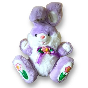 Vintage Dan Dee Hoppy Hopster Easter Bunny Plush Rabbit Toy / 22&quot; Purple White Stuffed Animal