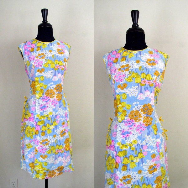 Vintage 1960's Silk Sheath Dress / Mary, Mary Quite Contrary / 60's Mod Floral Silk Shift Dress