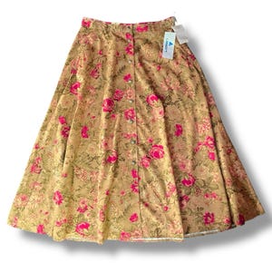 Vintage 90&#39;s Liz Claiborne Women&#39;s Skirt / Size 16 / Tan & Red Cabbage Rose Floral Midi Skirt / Vintage Deadstock / Cottagecore Skirt