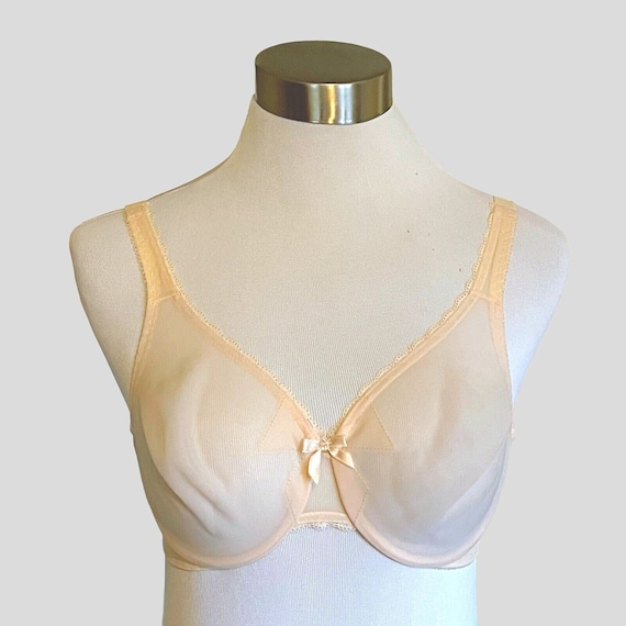 Vintage 1960's Bali Go Lightly Bow Bra / Size 32C / Sheer Nude Nylon  Underwire Sissy Pin up Bra 