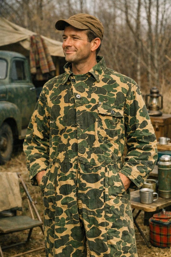 美品 希少 60s bullseye bill ハンターカモ 柄 オーバーオール Vintage 1960's Bullseye Bill Men's Hunting Coveralls / Size Large