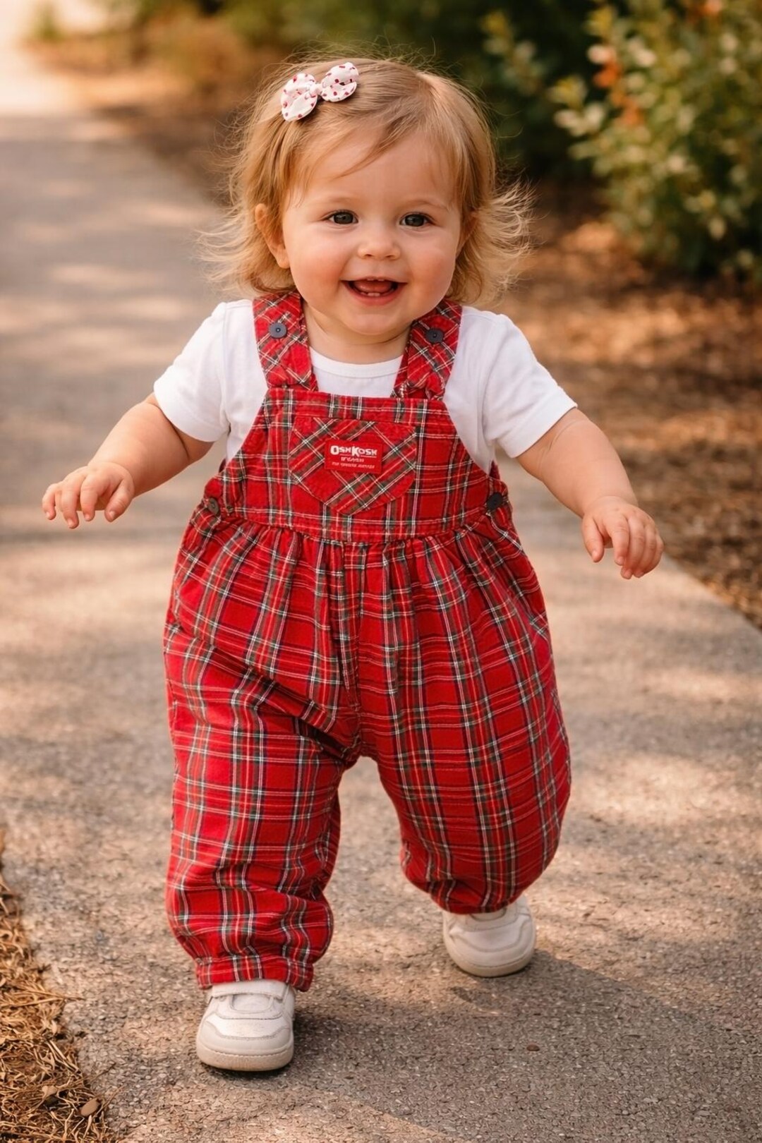 Vintage Oshkosh B'gosh Girls Overalls / Size 12 Month / Red Plaid