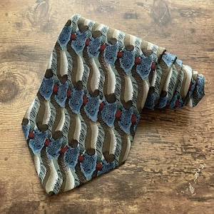 Vintage J Garcia Silk Tie / Blue, Gray & Red / Fine Etching Collection 15 / Jerry Garcia Necktie / Vintage Menswear