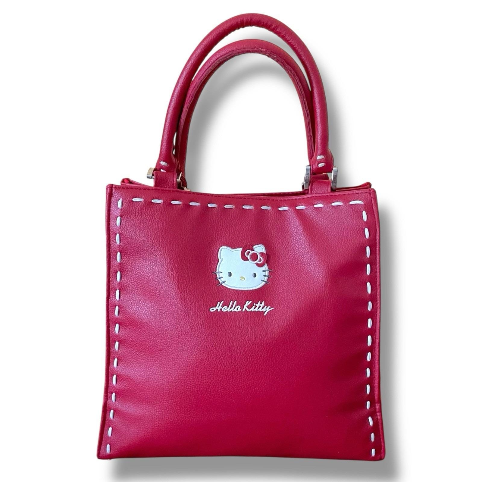 バッグ Hello Kitty Leather Tote Bag Y2K Kawaii Y2k Vintage Hello Kitty Tote Bag / Red & White Faux Leather