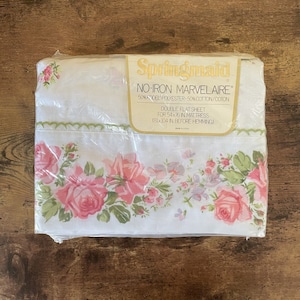 Vintage Springmaid No Iron Muslin Marvelaire Double Flat Sheet / Prelude Floral / Vintage Bedding
