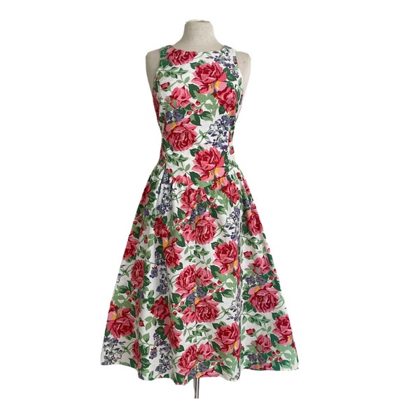 Vintage 1980's Womens Rose Floral Midi Dress / Co… - image 1