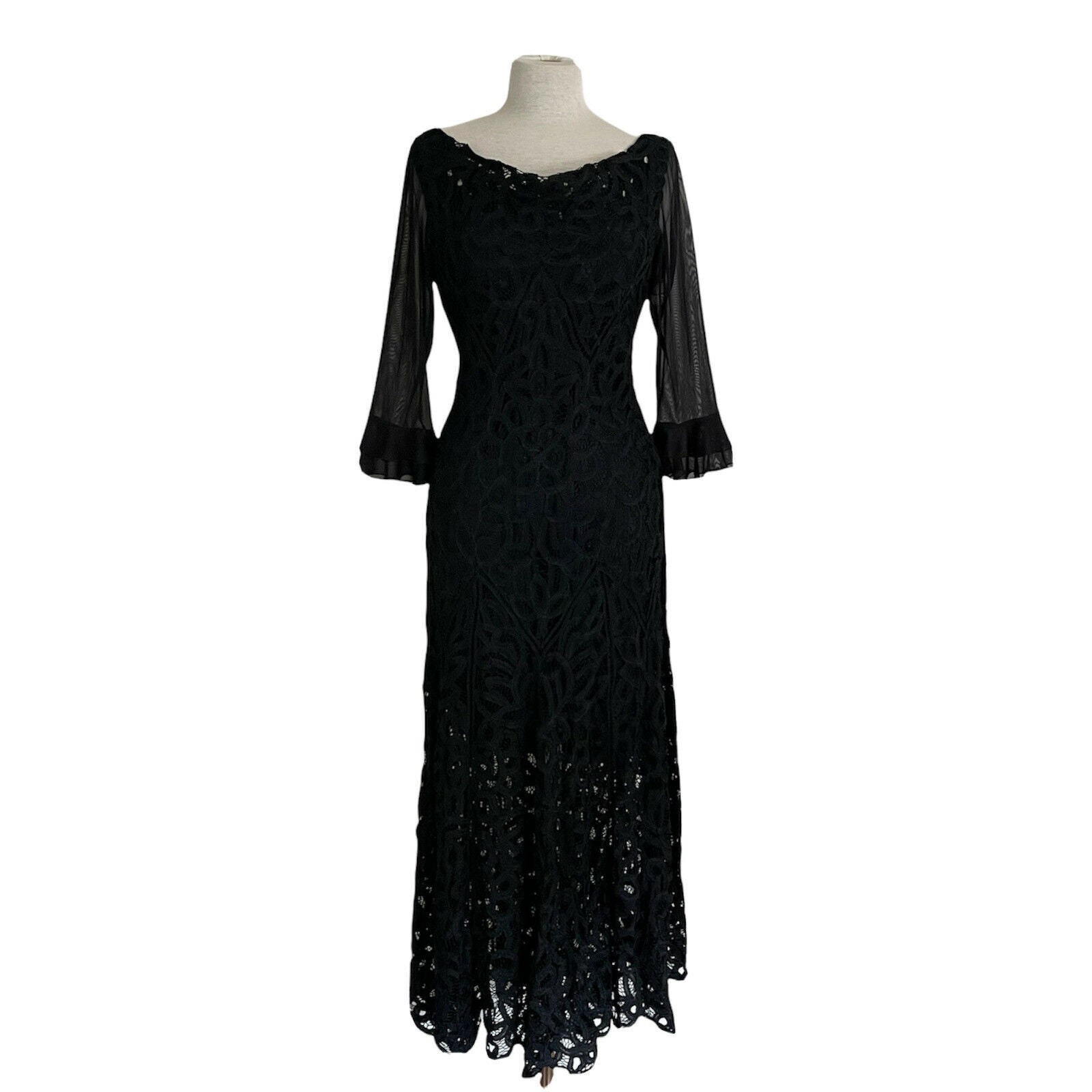 Vintage Womens Black Battenburg Lace Dress / Low Back Maxi Dress ...