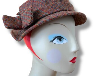 Lillie & Cohoe Tweed satin Vintage Hat with Bow ? LILLIE & COHOE Hat - Handmade Luxury Ladies Black Cherry  main image 3