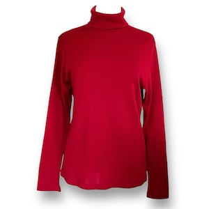 Vintage 90&#39;s Liberty Women;s Sweater / Size Large / Red Washable Merino Wool Knit Turtleneck