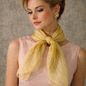 Vintage 1960's Vera Silk Chiffon Scarf / Fields of Gold / 60's Yellow Signed Hand Rolled Scarf