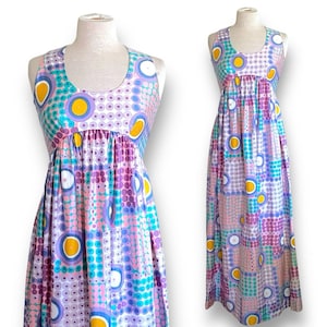 Vintage 1970’s Saks Fifth Avenue Women’s Maxi Dress / Size Small / Colorful Polka Dot Sundress