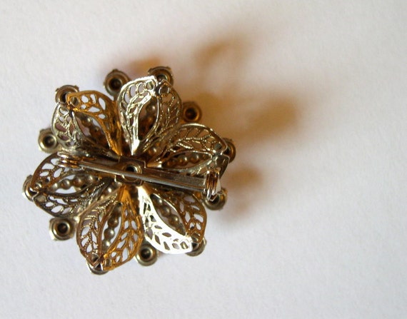 Vintage 1950's Brooch / 50's Pink Rhinestone Flor… - image 5