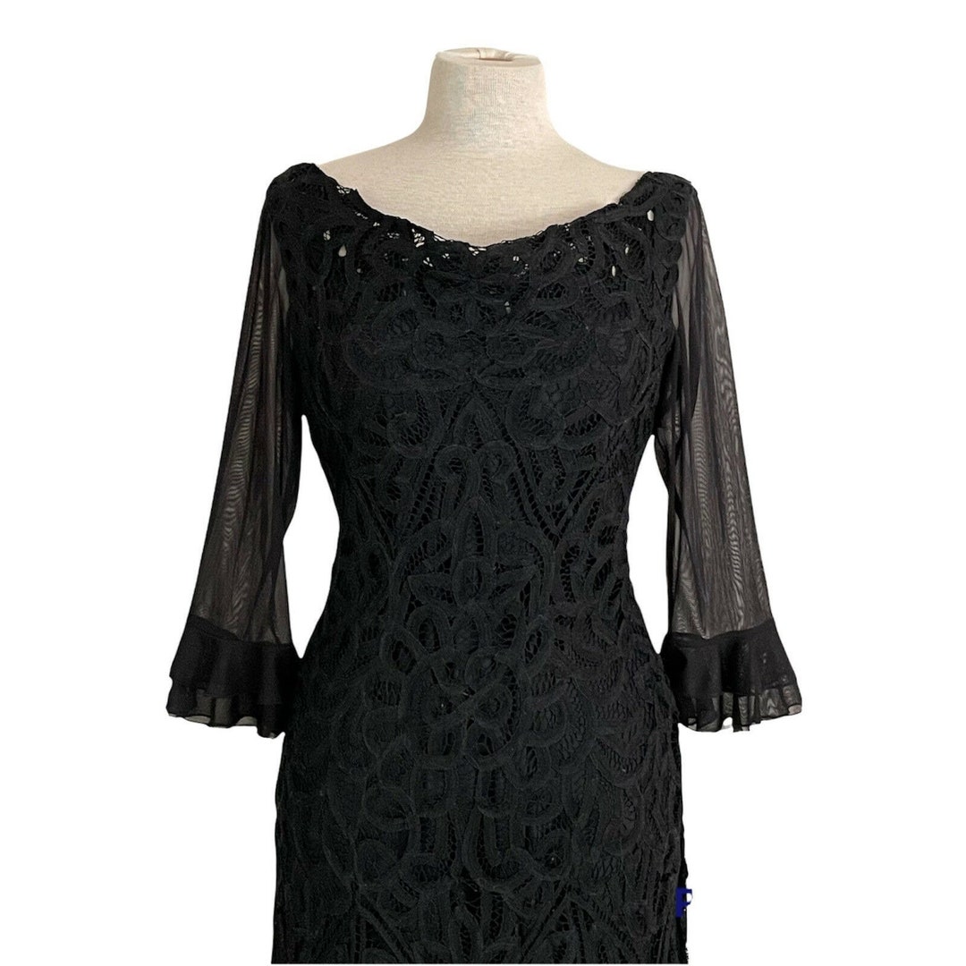 Vintage Womens Black Battenburg Lace Dress / Low Back Maxi Dress ...