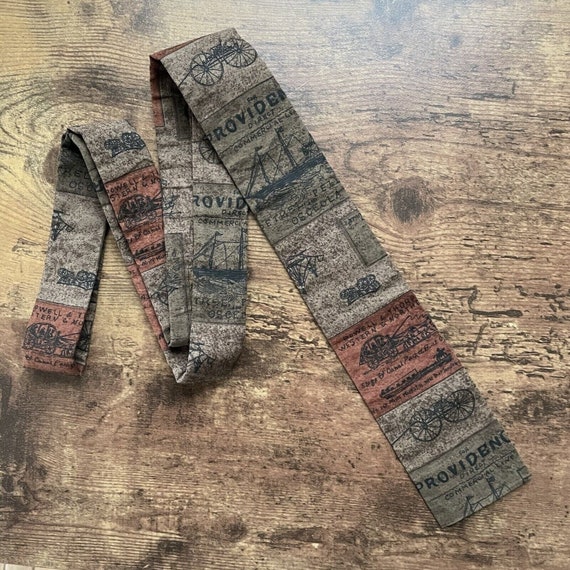 Vintage 1960's Square End Batik Tie / Brown Carri… - image 1