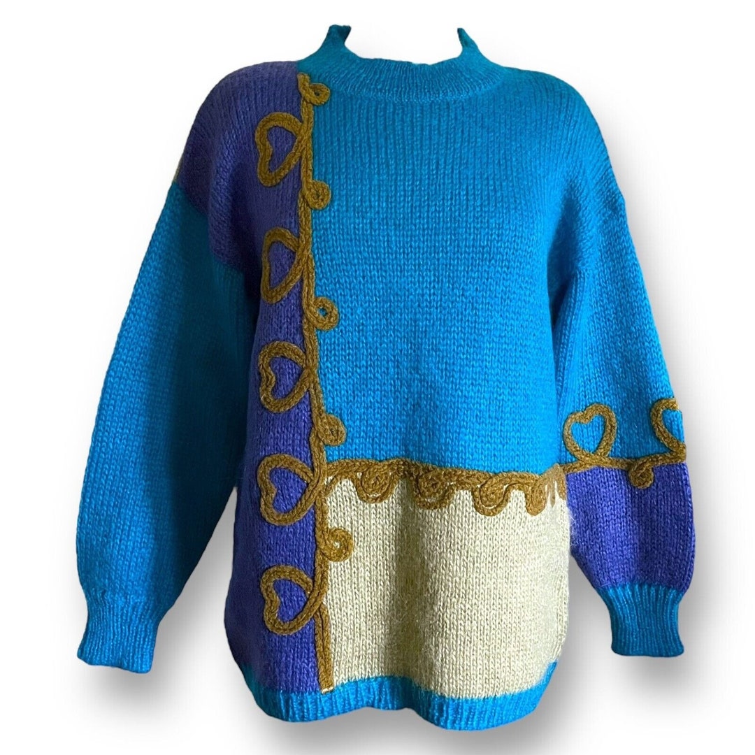 Vintage 90er Express Tricot Damen Pullover Oversized Blau