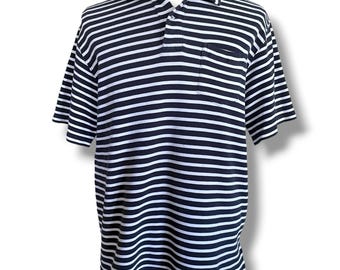 Vintage Ralph Lauren Polo Sport Men's Shirt / Size X-Large / Blue & White Stripe Waffle Weave Polo Shirt