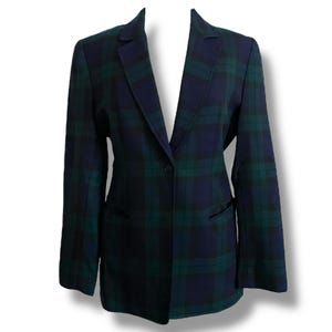 Vintage Brooks Brothers Women&#39;s Blazer / Size 4 / Black Watch Plaid Wool One Button Blazer