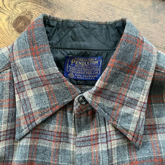 Vintage 1970's Pendleton Men's Shirt / Gray Plaid… - image 8